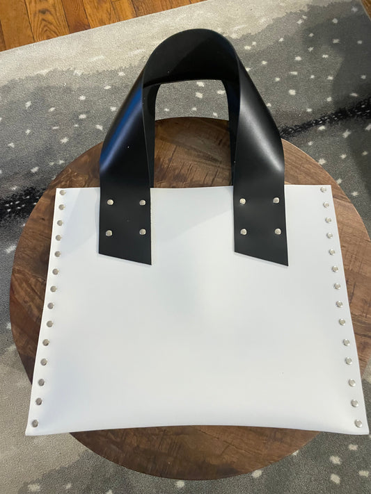 Black& White Riveted Leather Tote Bag