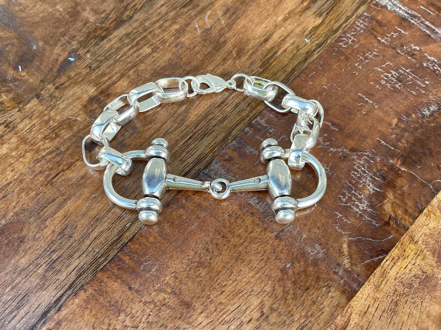 Silver Horse-Bit Chained Bracelet