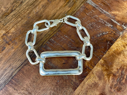 Silver Rectangle & Chunky Chain Bracelet