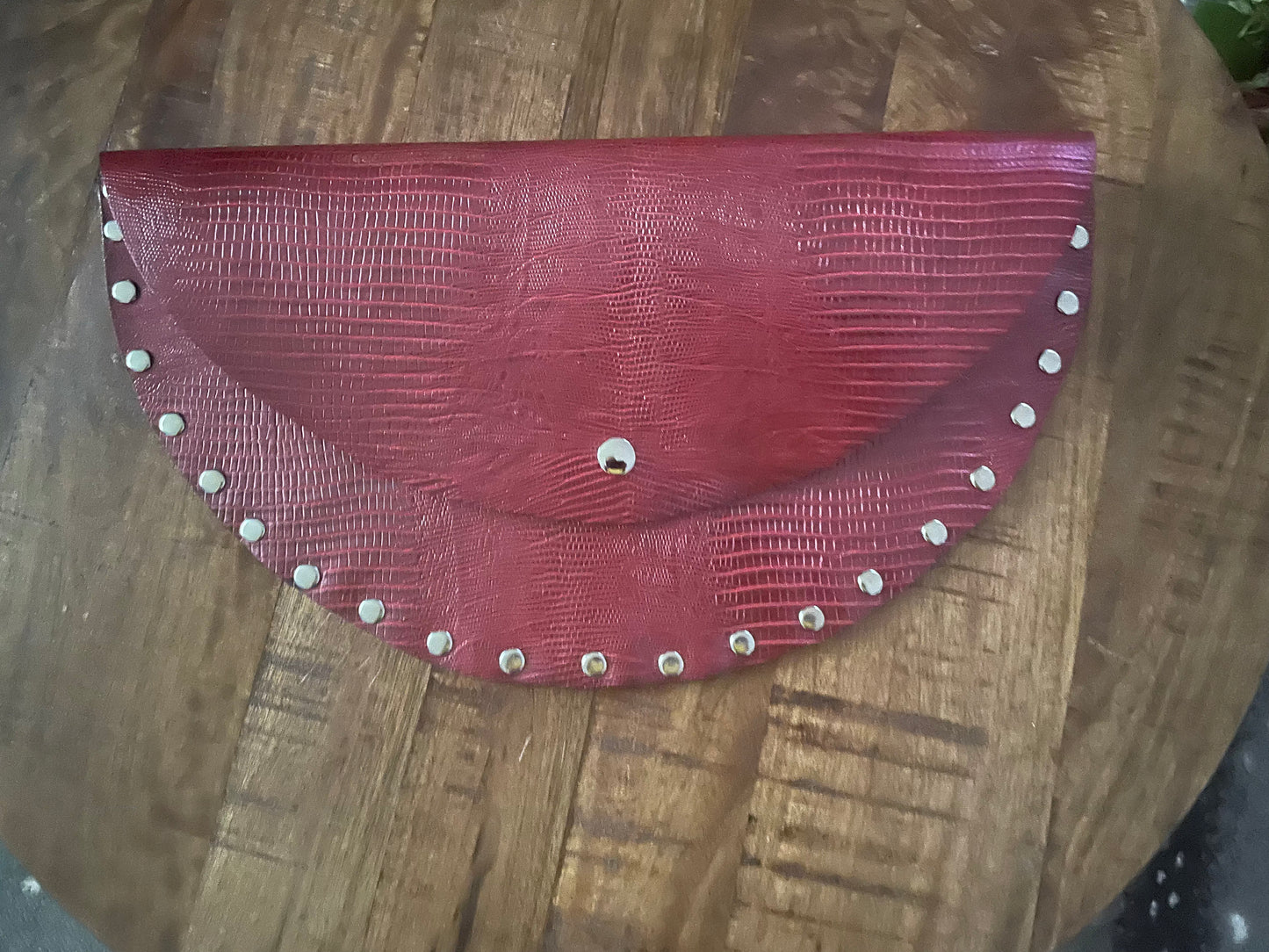 Red Leather Half Moon Clutch Bag