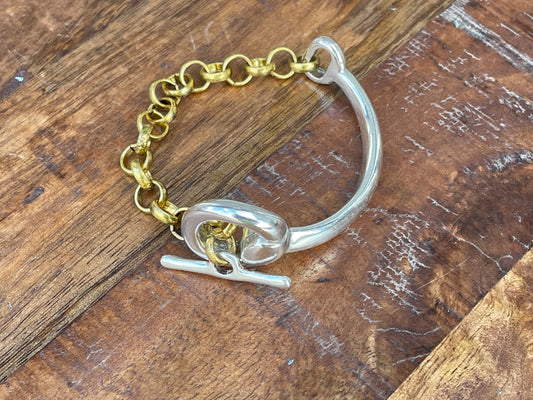 Silver & Gold Circular Half Cuff Bracelet