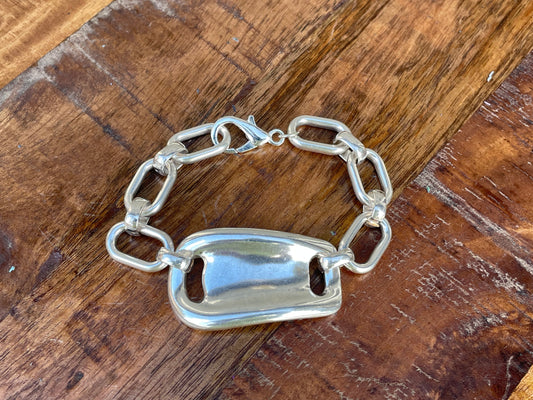 Silver Flat Cuff Chain Bracelet