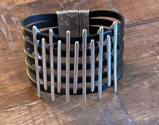 Black & Silver Weaved Cuff Bracelet