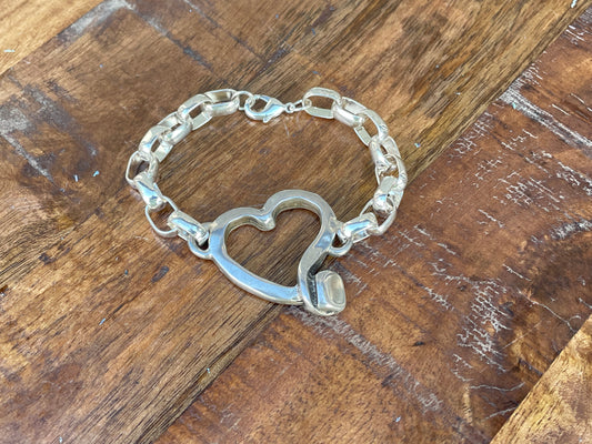 Silver Chunky Heart Chain Bracelet