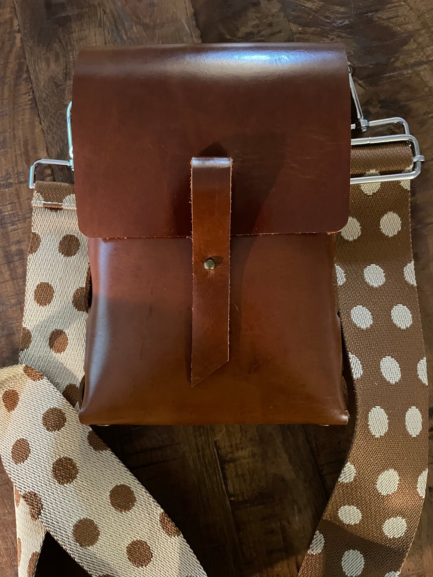 Brown & White Laced Leather Crossbody Bag