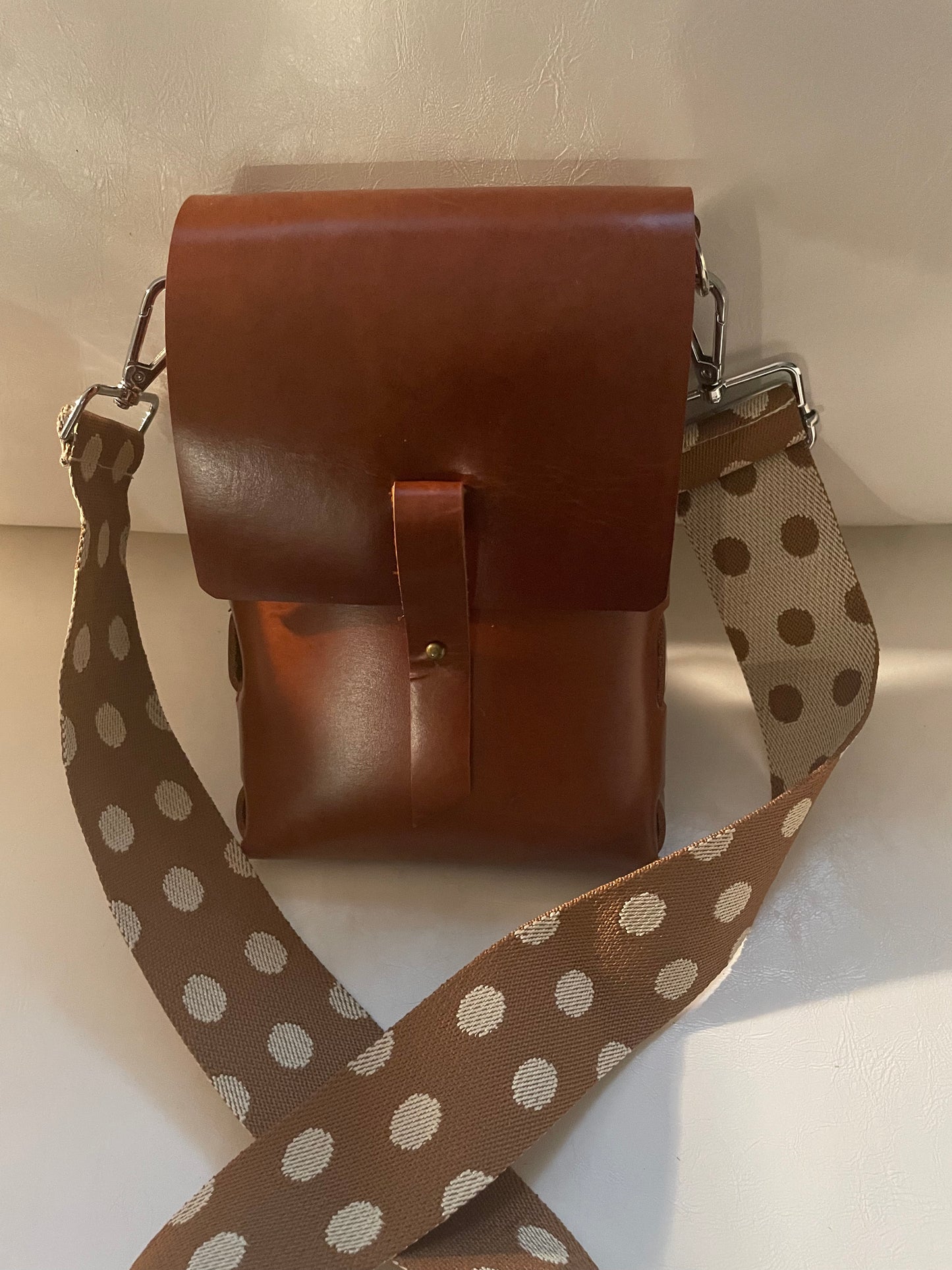 Brown & White Laced Leather Crossbody Bag