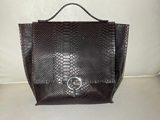 Brown Leather Embossed Tote Bag