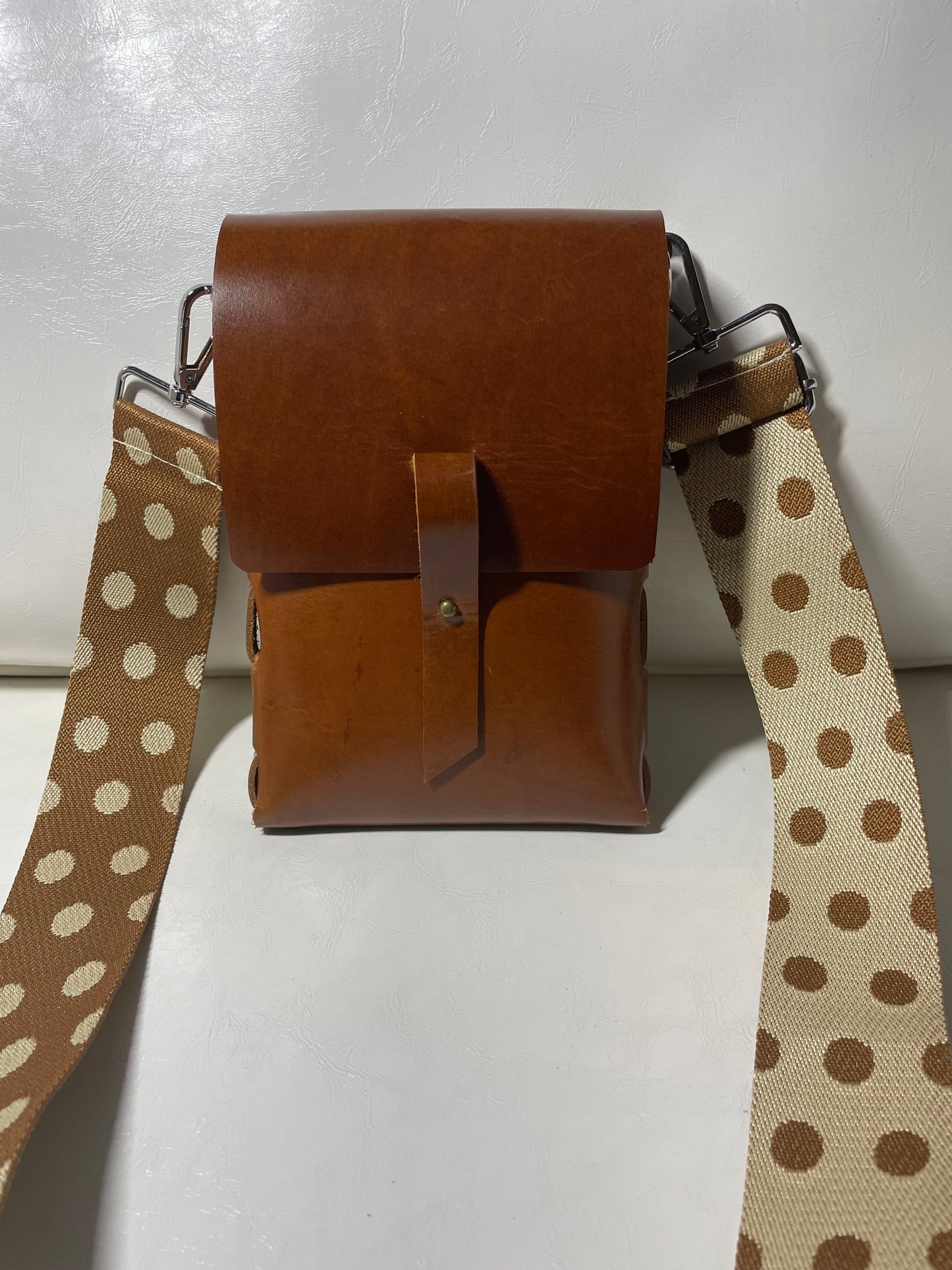 Brown & White Laced Leather Crossbody Bag