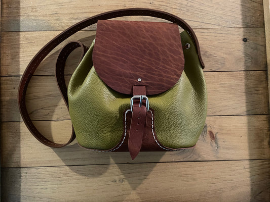 Green & Brown Drawstring Bag