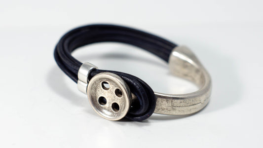Silver & Black Button Half Cuff Bracelet