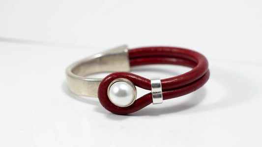 Pearl & Leather Half Cuff Bracelet