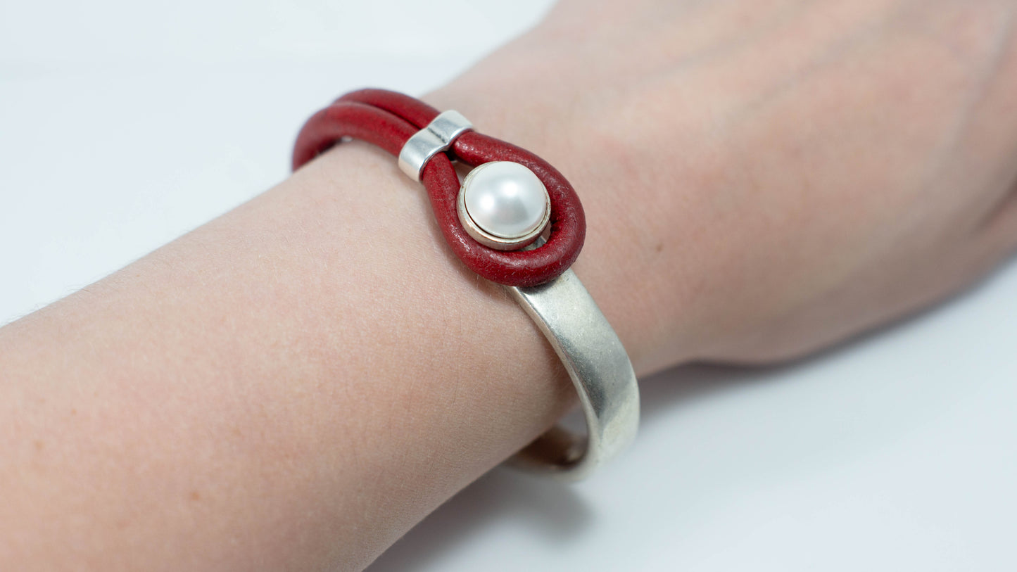 Pearl & Leather Half Cuff Bracelet