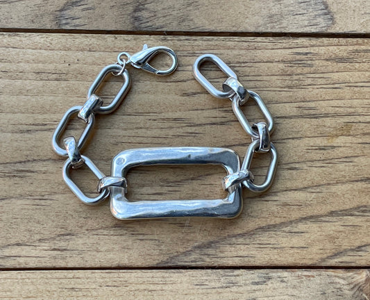 Silver Rectangle & Chunky Chain Bracelet
