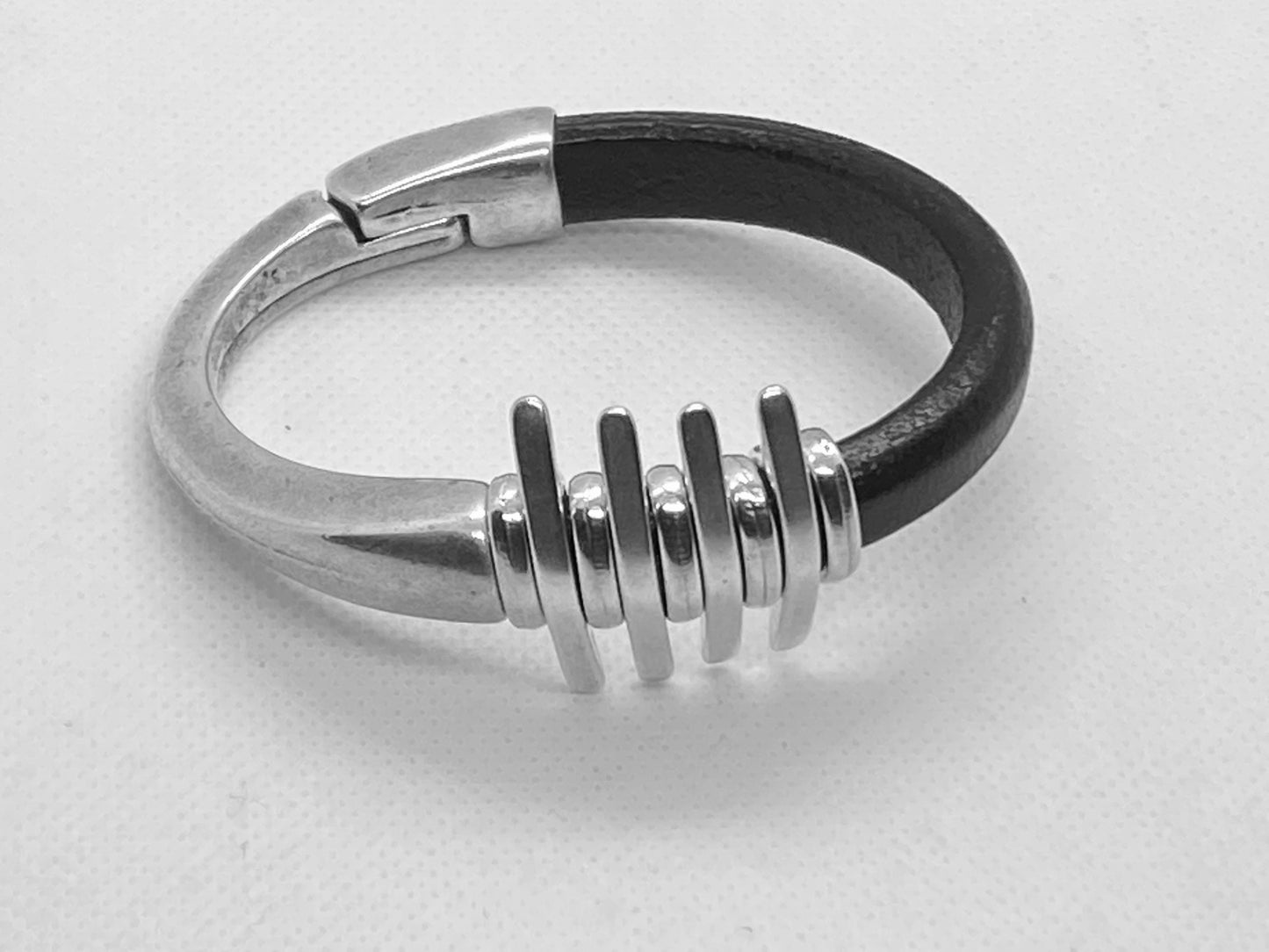Silver Large Half Cuff Leather Bracelet