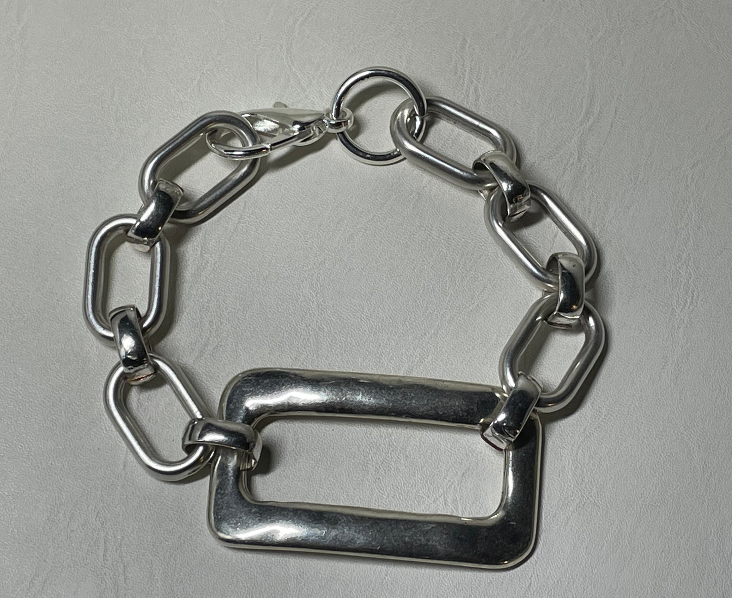 Silver Rectangle & Chunky Chain Bracelet