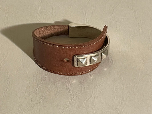 Large Leather Wrap Button Cuff Bracelet