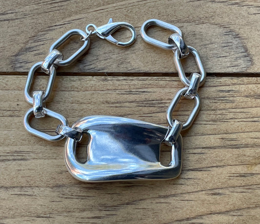 Silver Flat Cuff Chain Bracelet